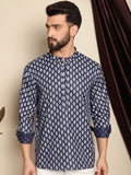 Anouk Ethnic Motifs Printed Band Collar Cotton Linen Straight Short Kurta