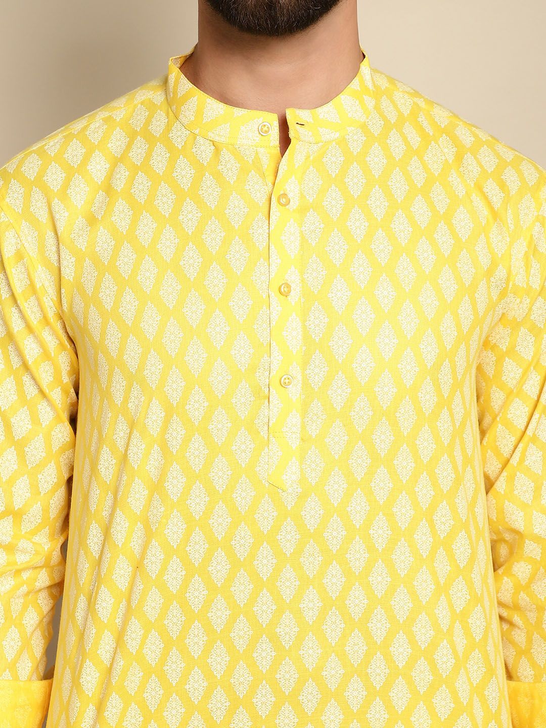 Anouk Yellow Floral Printed Cotton Linen Straight Short Kurta