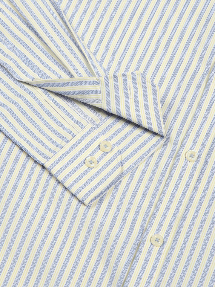 Thomas Scott Men Smart Cutaway Collar Vertical Striped Cotton Formal Shirt