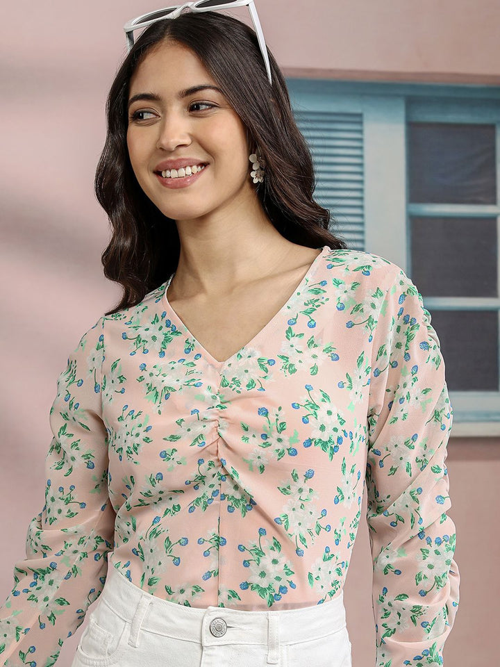 Tokyo Talkies Floral Print Puff Sleeve Twisted Peplum Top