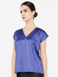 Rareism Women Vertical Striped V-Neck Top