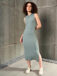 SASSAFRAS Ribbed Hood Bodycon Maxi Dress