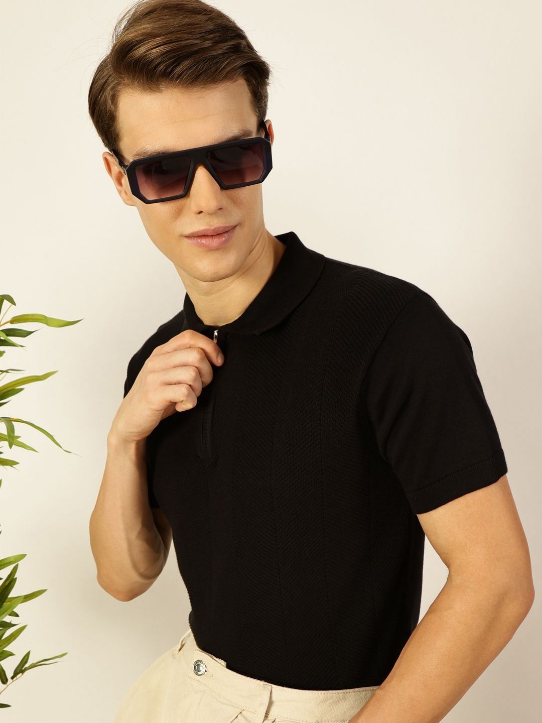 Thomas Scott Men Bio Finish Solid Polo Collar Cotton T-shirt