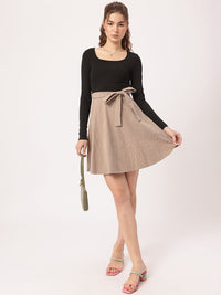 DressBerry Academia Core Textured Tie-Up Belt Fit & Flare Dress