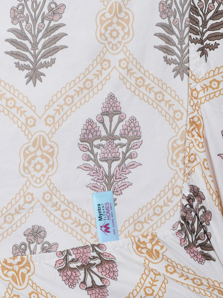Myntra Elegant Homes White & Yellow Floral Printed Dilengkapi 300 TC King Bedsheet dengan 2 Sarung Bantal