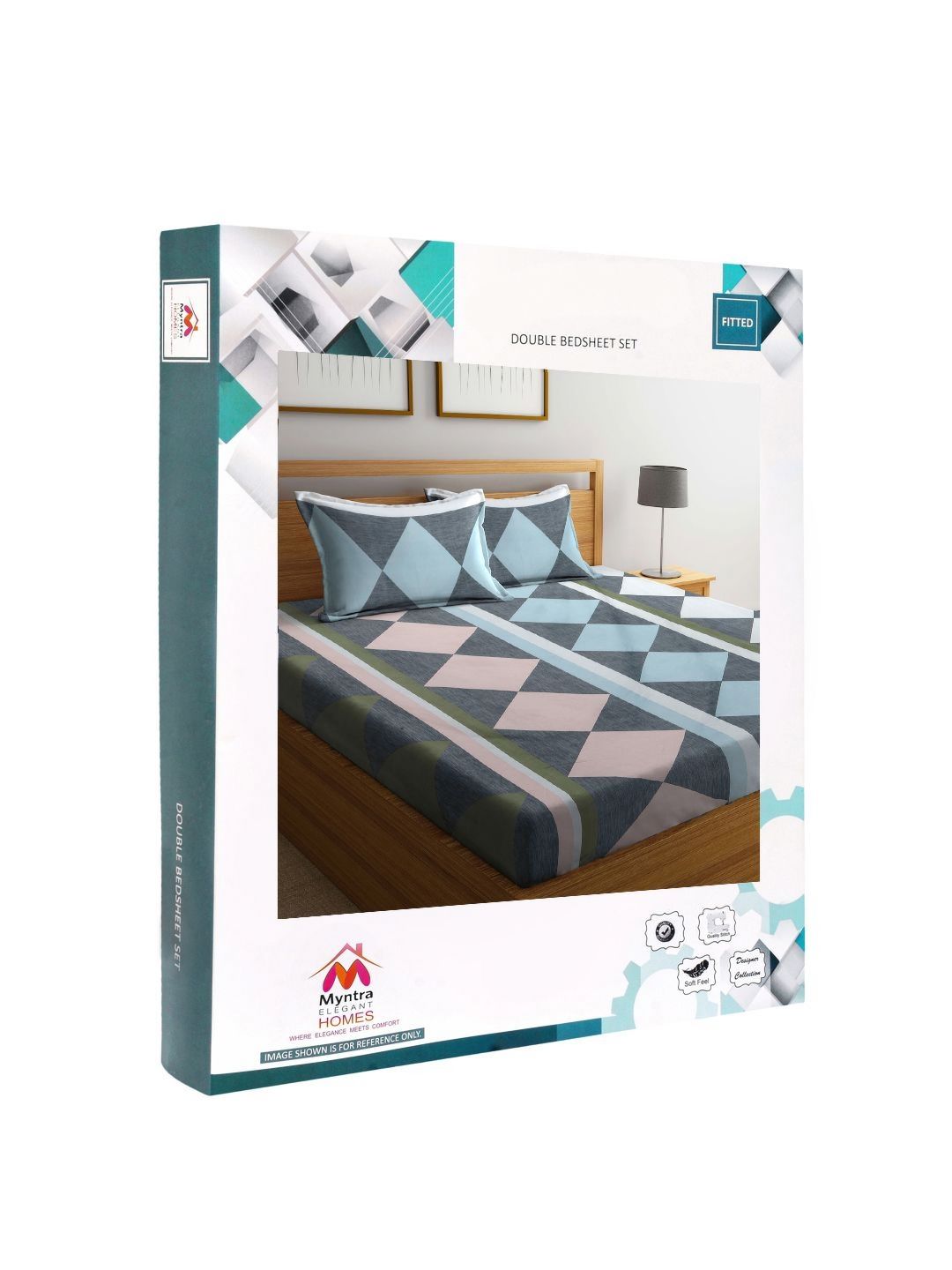 Myntra Elegant Homes Grey Geometric Polycotton 300 TC Dilengkapi Cadar King Halus dengan 2 Sarung Bantal-98 x 89 inci