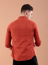 The Indian Garage Co Men Rust Orange & Black Slim Fit Checked Casual Shirt