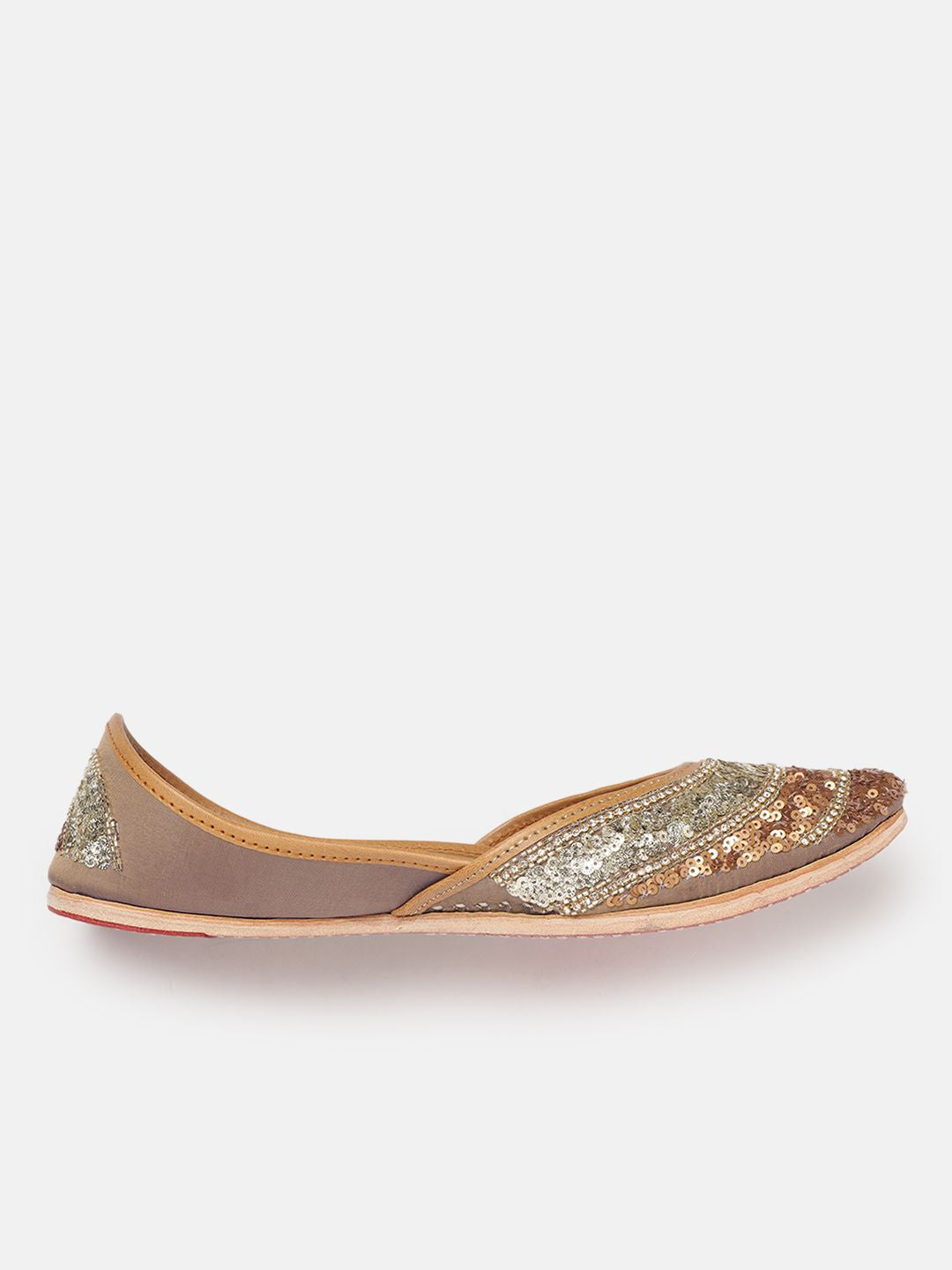 House of Pataudi Women Sequin Embellished Leather Mojaris