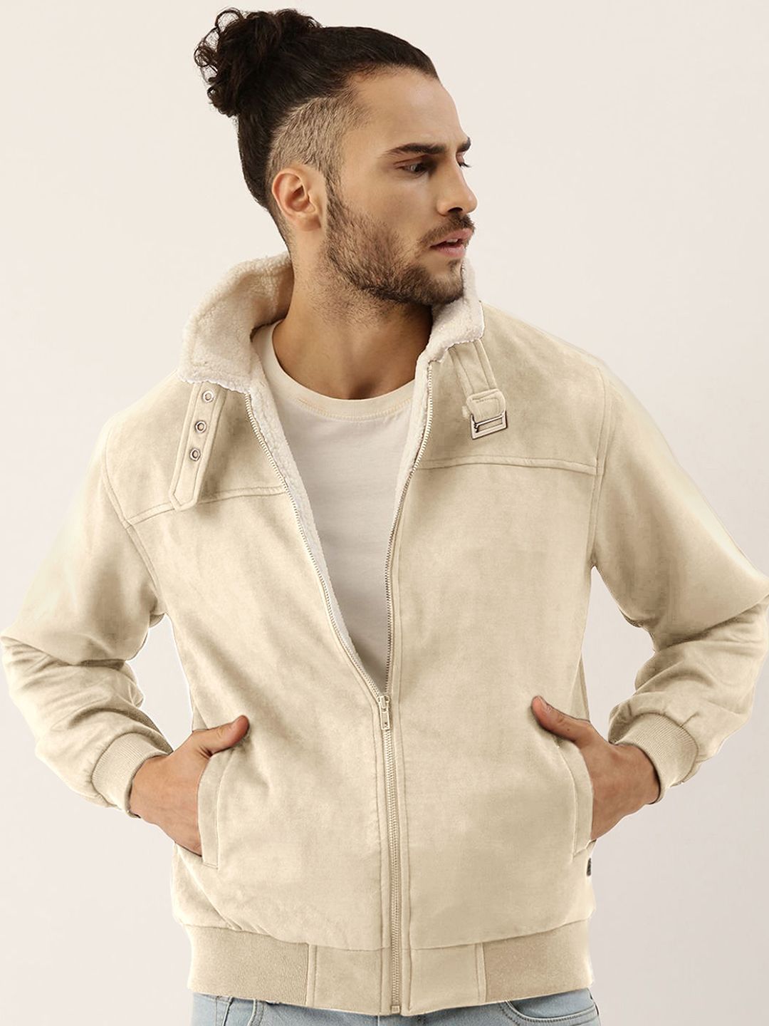 Campus Sutra Men Spread Collar Solid Casual Bomber Jacket