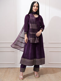 Vishudh Women Ethnic Motifs Embroidered Regular Kurta with Trousers & With Dupatta