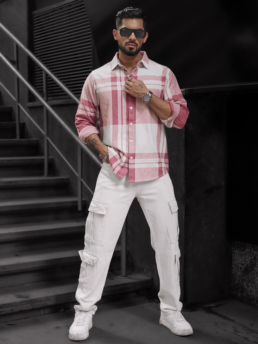 Powerlook Men Spread Collar Tartan Checked Casual Shirt