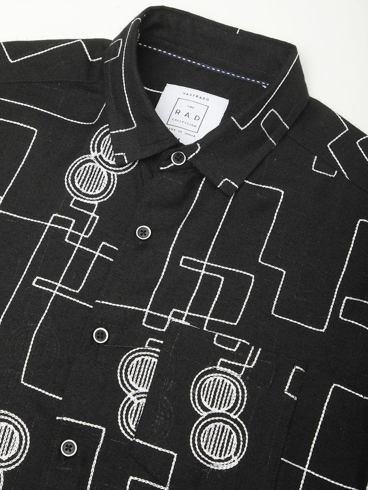 VASTRADO Men Classic Spread Collar Textured Cotton Slim Fit Casual Shirt