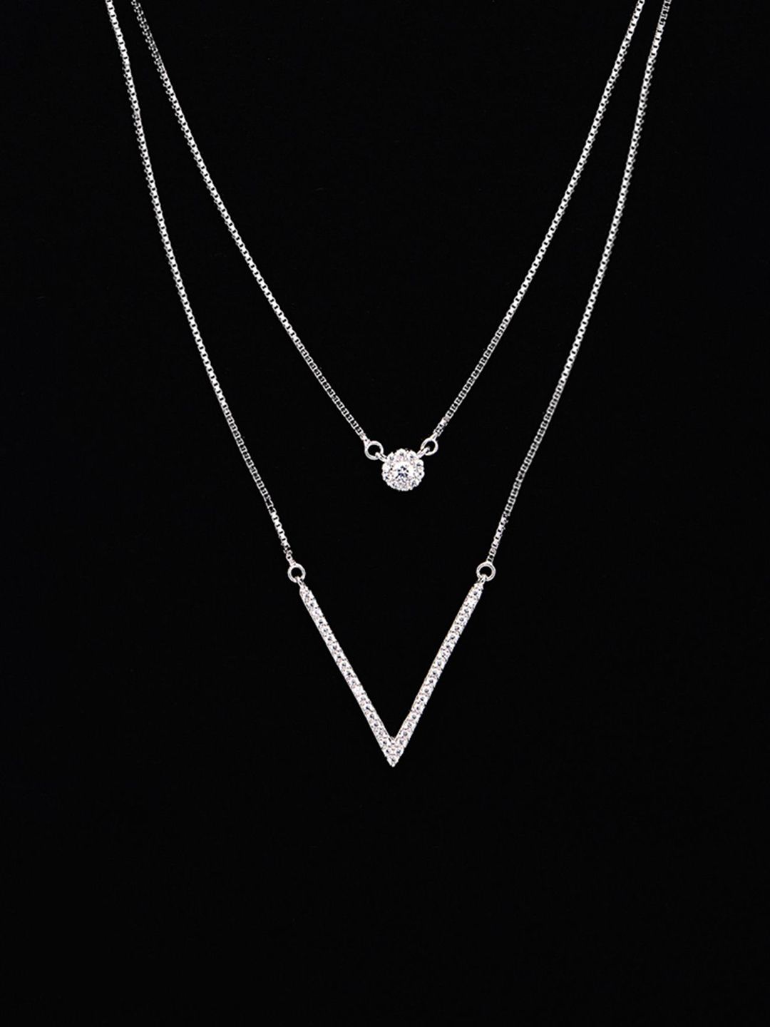 PANASH 925 Sterling Perak Kalung Berkembar Berlapis Rhodium Berlapis CZ