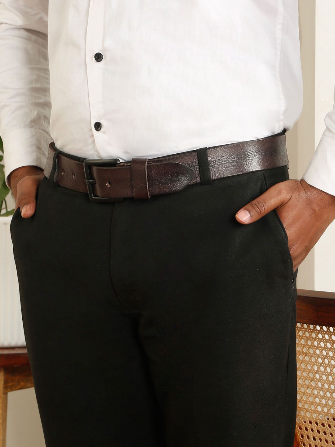 Teakwood Leathers Men Textured Leather Belt