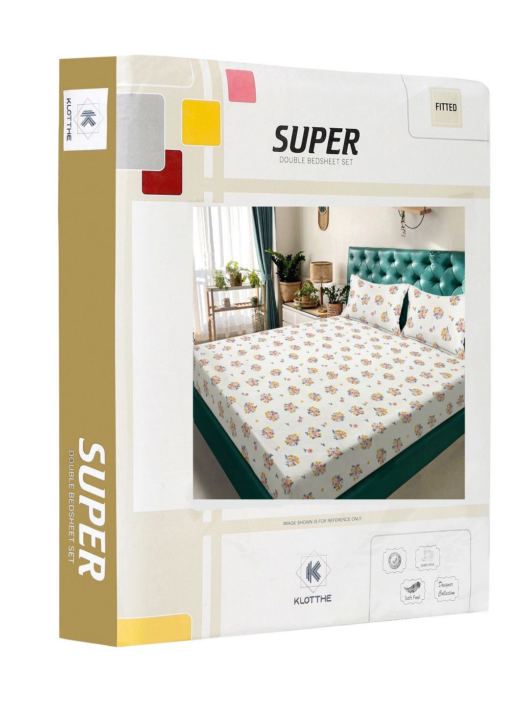 KLOTTHE Bercetak Berwarna Krim Cadar 300 TC King Dengan 2 Sarung Bantal - 2.50 x 2.25 m