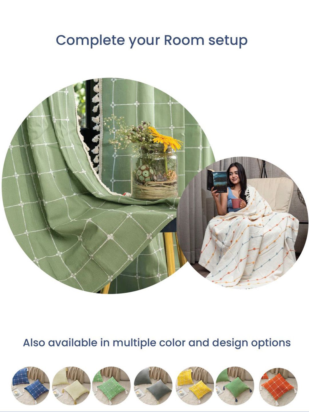 URBAN SPACE Green & White 2 Pieces Embroidered Square Cushion Covers