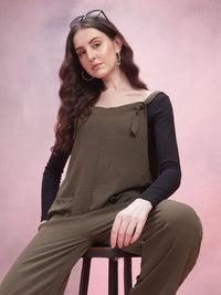 DressBerry Wrinkled Effect Tie-Up Detail Shoulder Straps Basic Jumpsuit