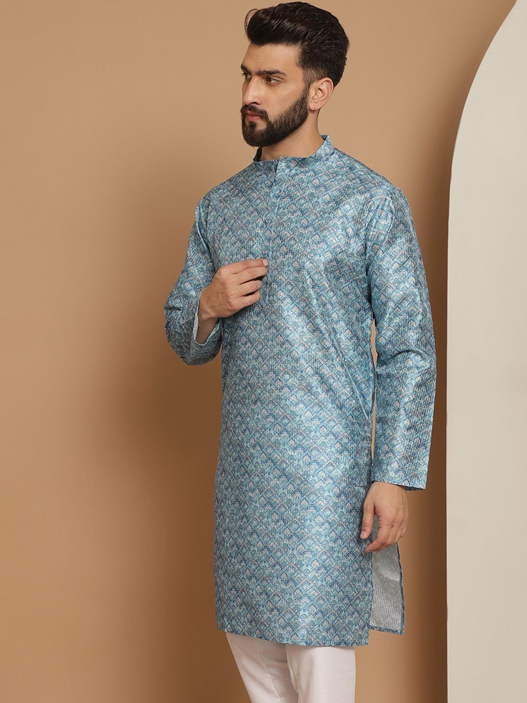 Anouk Men Blue Thread Work Pathani Kurta