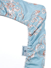 KLOTTHE Book Fold Blue Ethnic Motifs Polycotton 300 TC Fitted King Fine Bedsheet with 2 Pillow Covers-98 x 89 inches