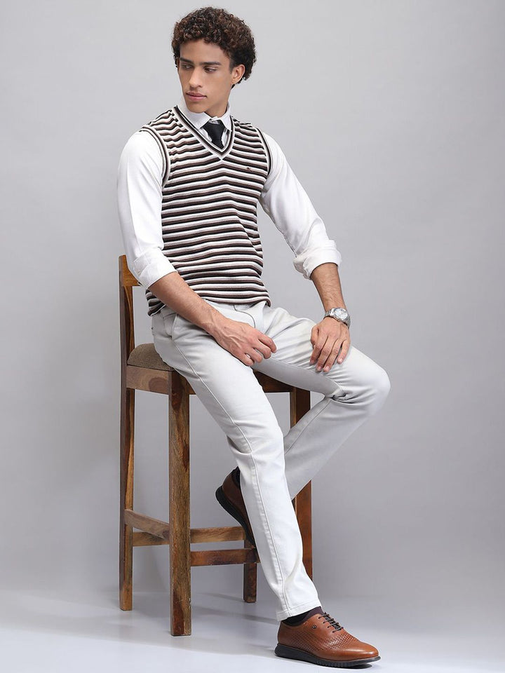 Monte Carlo Men Striped Woollen Sweater Vest