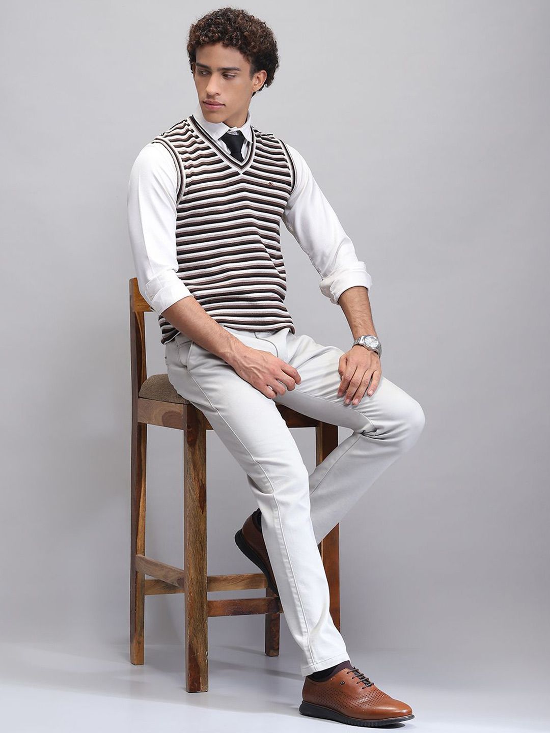 Monte Carlo Men Striped Woollen Sweater Vest