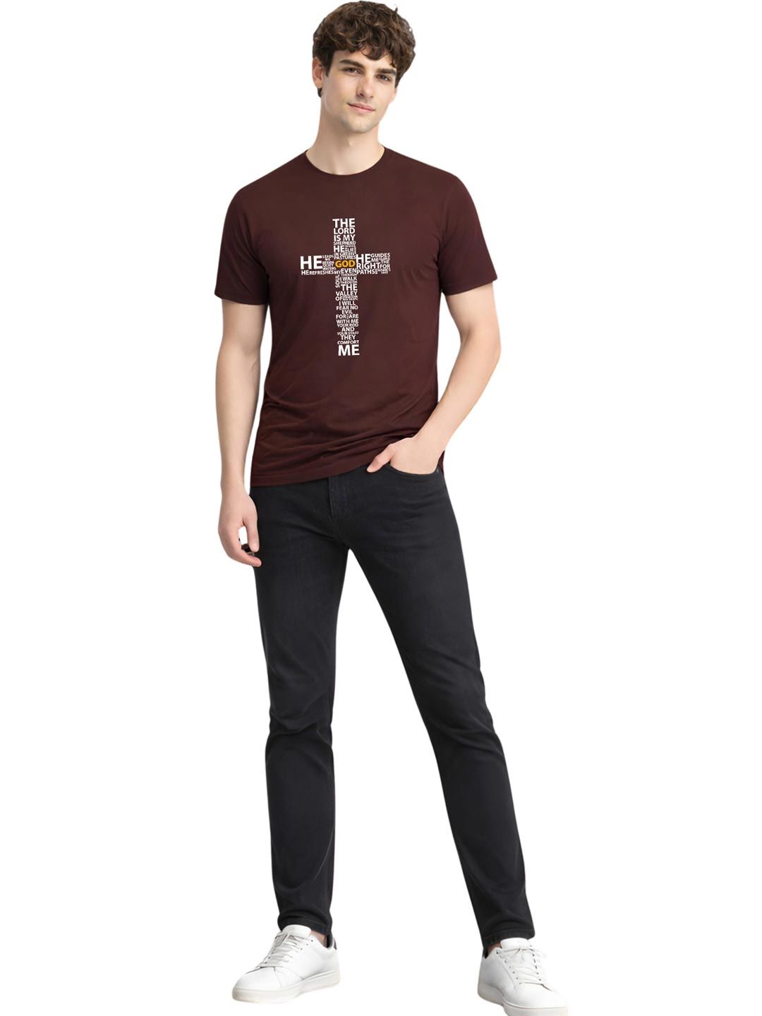 ADRO Cross Typography Printed Round Neck Short Sleeves Cotton T-shirt