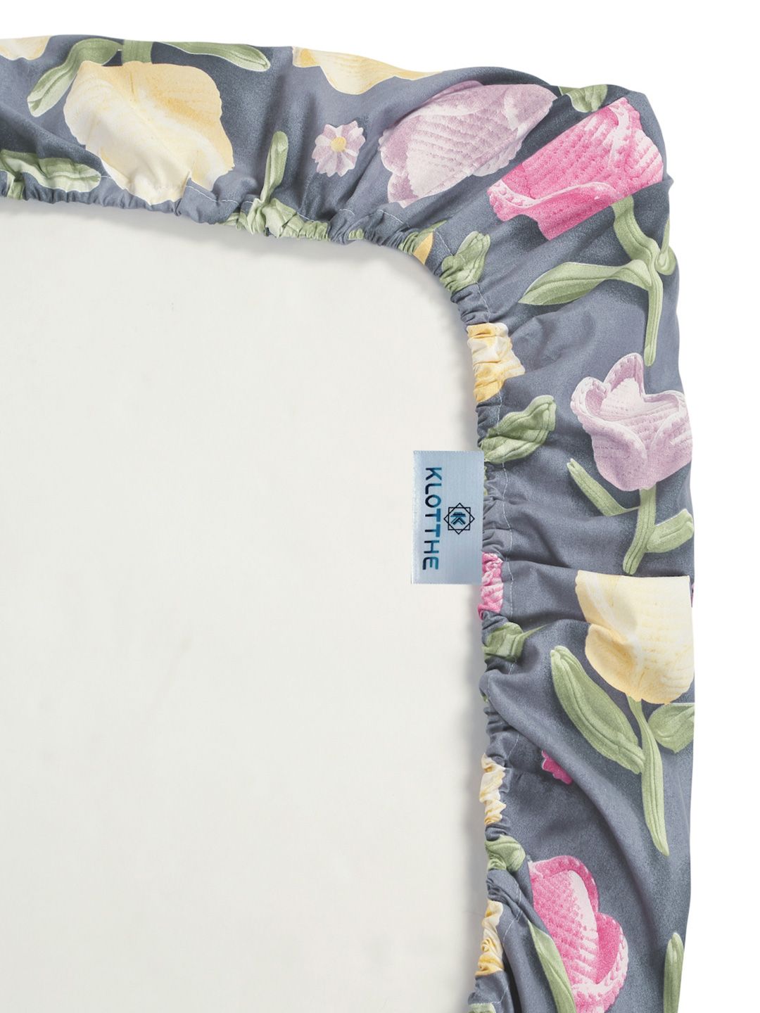 KLOTTHE Grey Floral Fitted 300TC King Superfine 7D Cadar & 2 Sarung Bantal-2.50mx2.25m