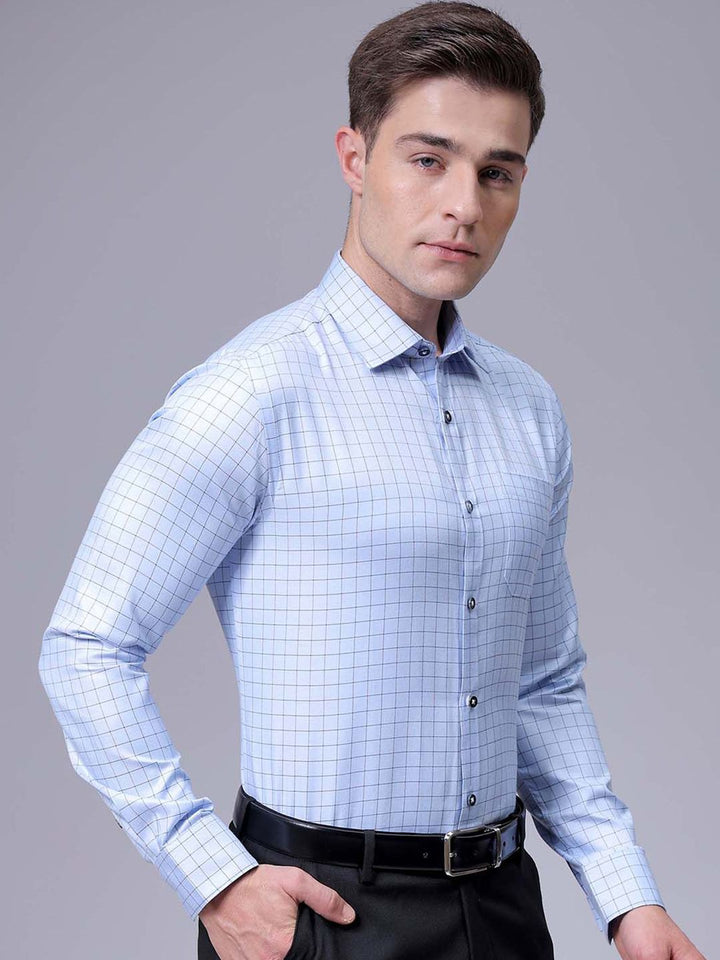 The Indian Garage Co. X Luxe Men Slim Fit Cutaway Collar Grid Tattersall Checked Formal Shirt