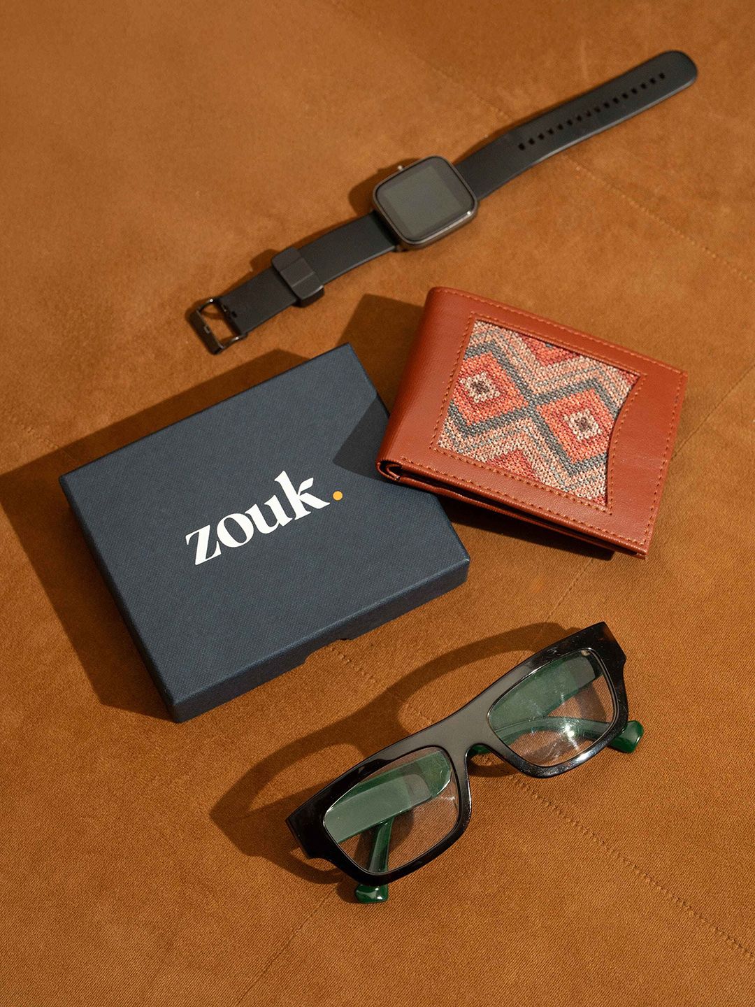 ZOUK Men Geometric Textured Leather Two Fold Wallet