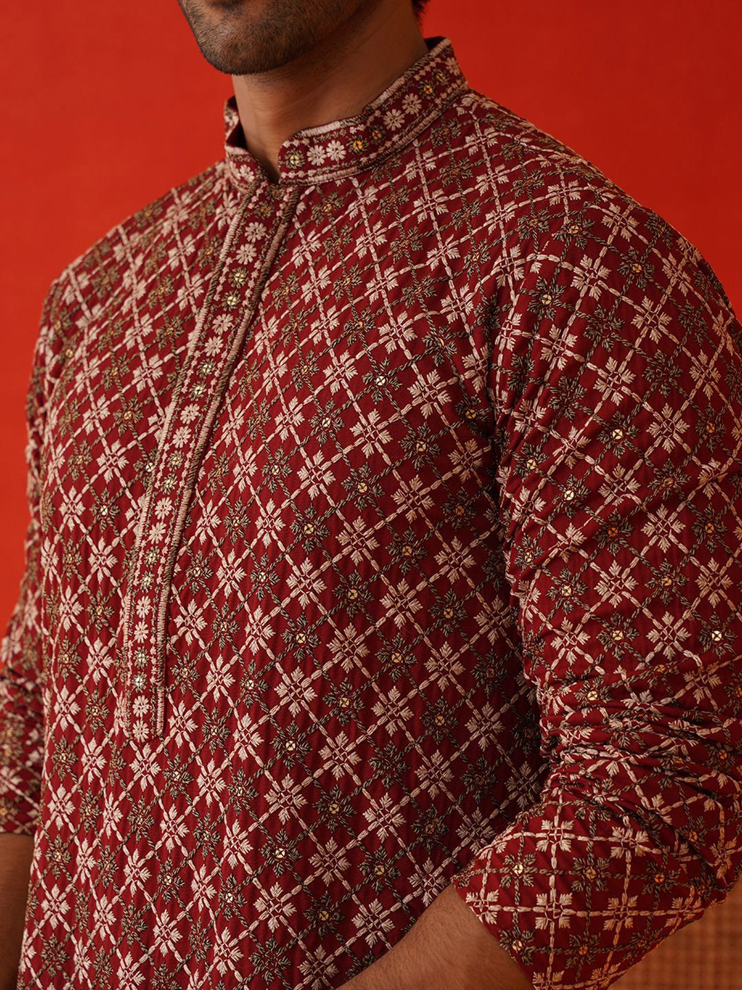 Jompers Men Geometric Embroidered Sequinned Kurta