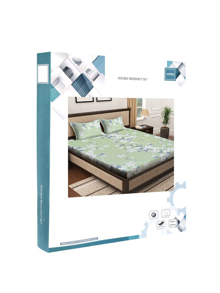 Myntra Elegant Homes Green Printed Pure Cotton 400TC Fitted King Bedsheet Set 2.5m x 2.25m