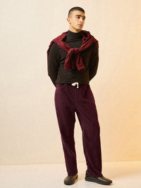 THE BEAR HOUSE Men Striped Loose Fit Corduroy Pleated Chinos Trousers