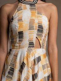 Mamicha Abstract Printed Halter Neck Crepe Fit & Flare Dress