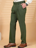 KLOTTHE Men Olive Lycra Formal Formal Trousers