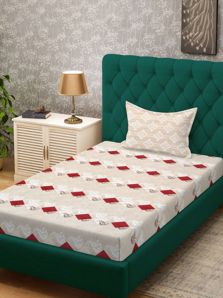 Myntra Elegant Homes Beige Geometric 400 TC Single Bedsheet with 1 Pillow Covers