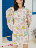 DressBerry Playful Femi Power Shoulders Cut-Out Indie Printed Sheath Mini Dress