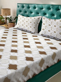 KLOTTHE Beige Geometric 400 TC King Bedsheet with 2 Pillow Covers