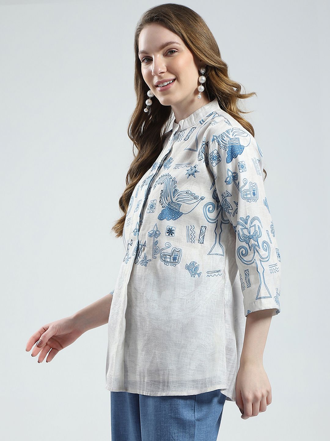 Monte Carlo Geometric Print Pure Cotton Shirt Style Top
