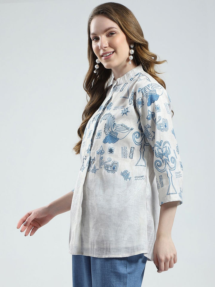 Monte Carlo Geometric Print Pure Cotton Shirt Style Top