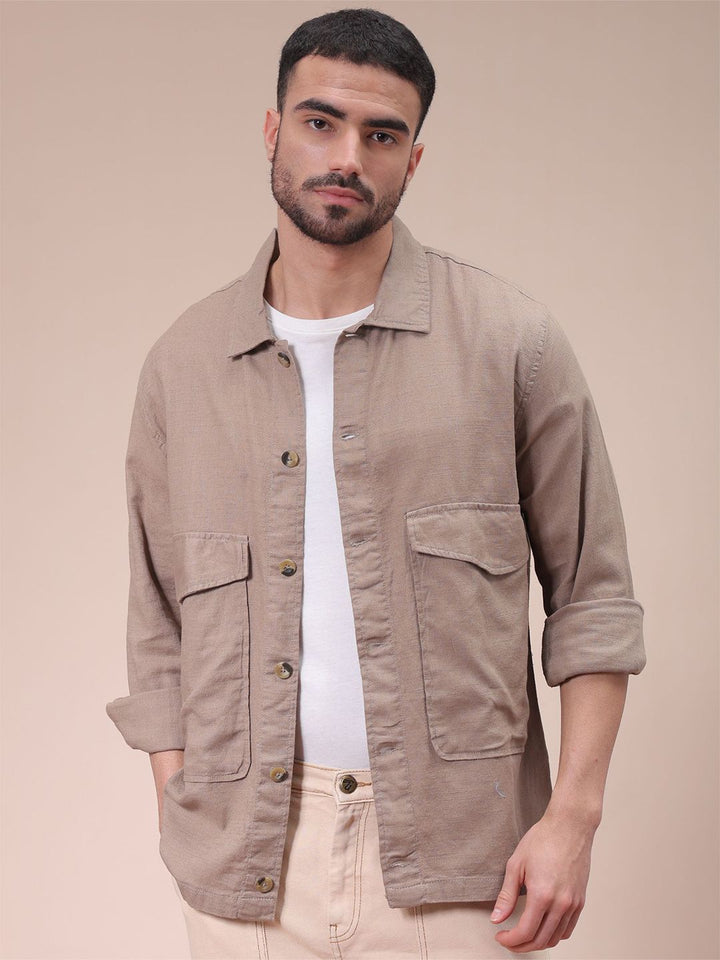 The Indian Garage Co Men Regular Fit Solid Double Flap Pocket Resortwear Overshirt
