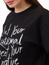 SPYKAR Women Typography Printed Round Neck Cotton Boxy T-shirt