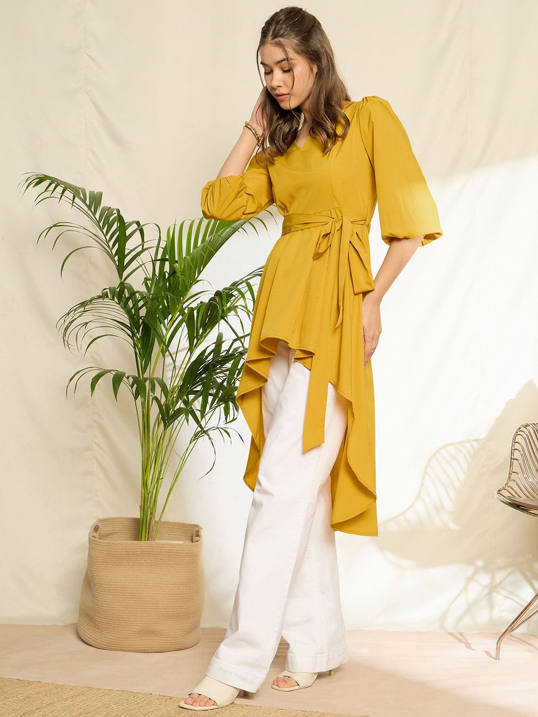 Berrylush Women Bishop Sleeves High-Low Top