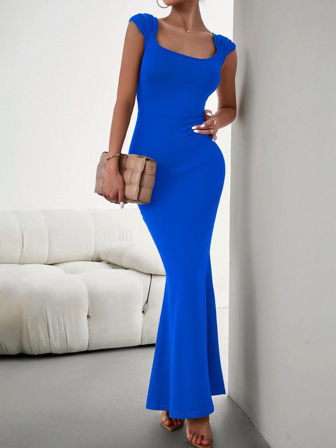 all about you Square Neck Cap Sleeves Bodycon Maxi Dress
