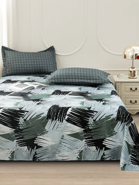 Story@home Green & White Abstract Printed 240 TC Satin Finish Queen Bedsheet Set