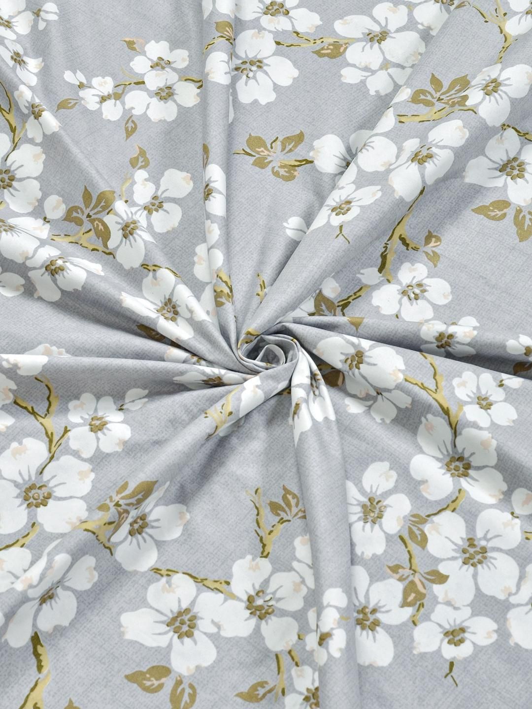 KLOTTHE Grey & White Floral 300 TC Single Bedsheet with 1 Pillow Covers