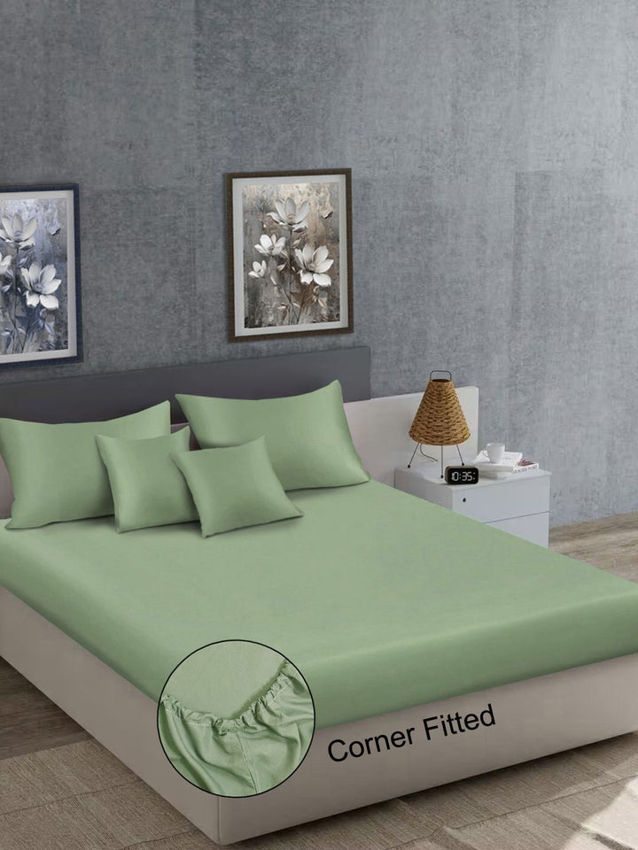 Myntra Elegant Homes Olive Green 400 TC Bedsheet with 2 Pillow Covers