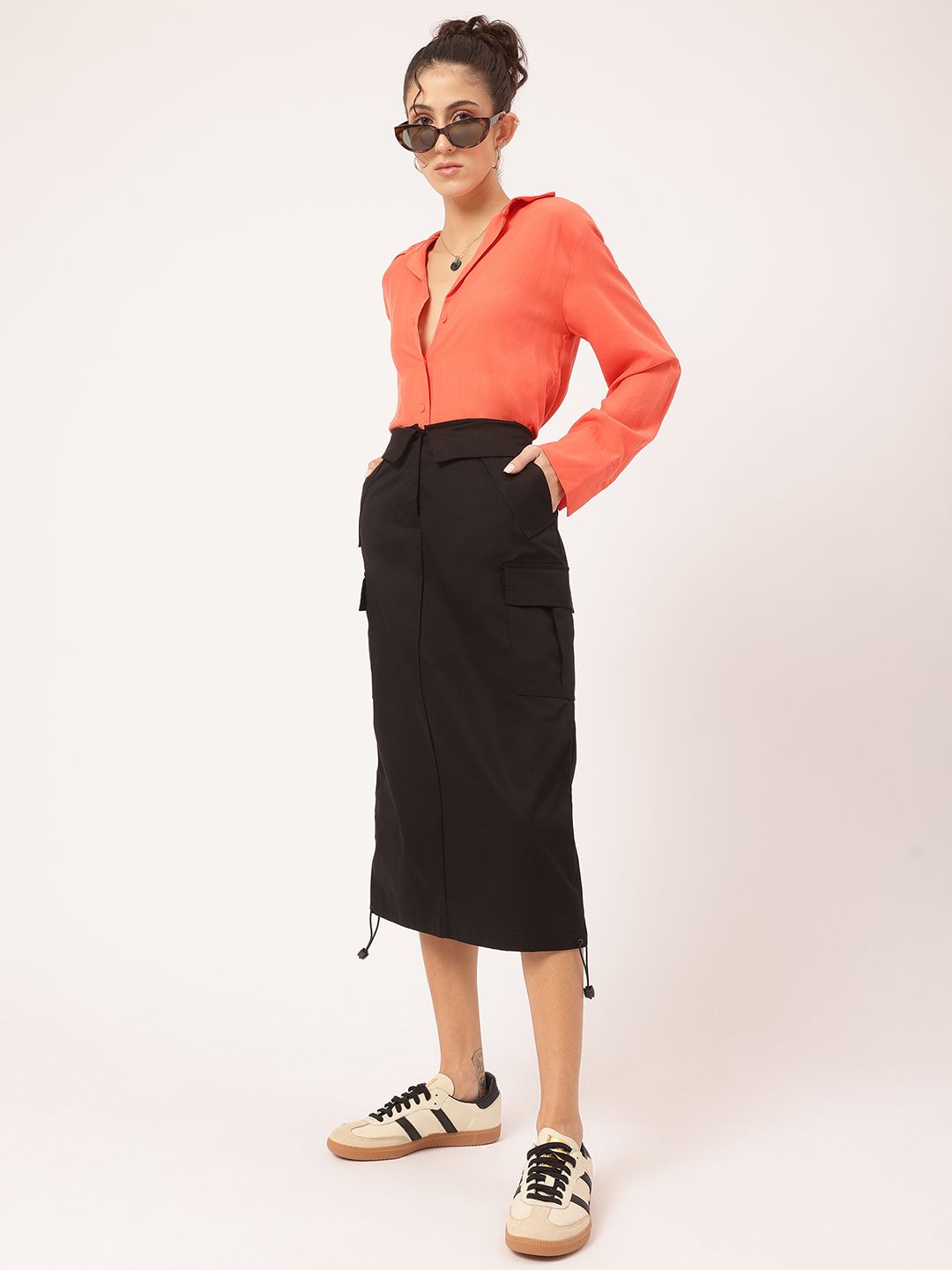 DressBerry Edgy Essentials Midi Straight Skirt with Toggle Hem