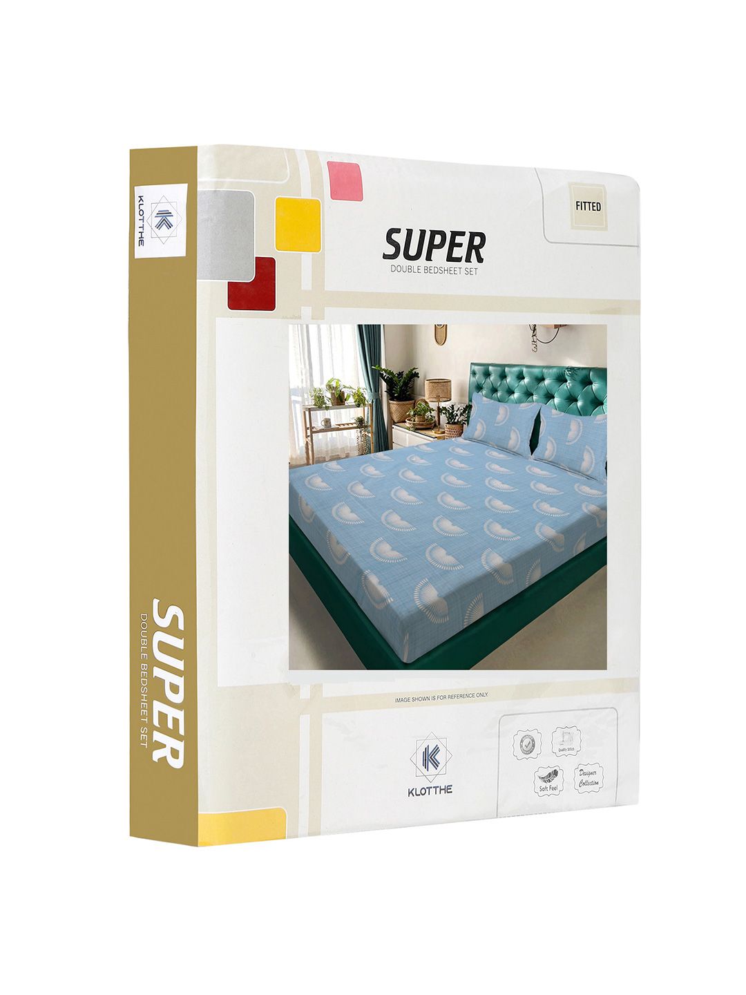 KLOTTHE Blue Geometric Printed Fitted 300TC Double King Bedsheet With 2 Pillow Cover
