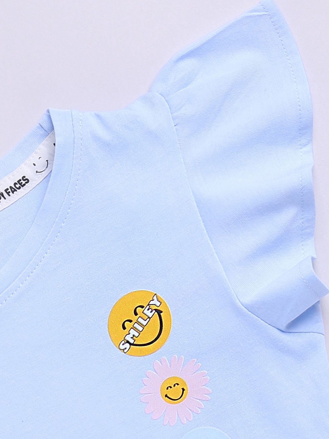 Happy Faces Girls Smiley Printed Pure Cotton Top