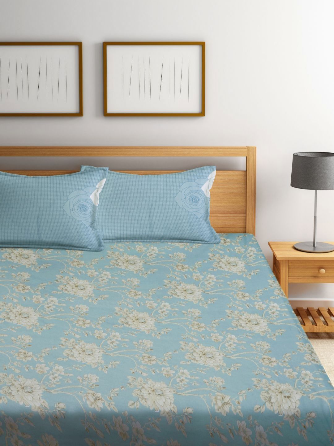 Myntra Elegant Homes Floral Printed 400 TC Cotton Super King Bedsheet With 2 Pillow Cover